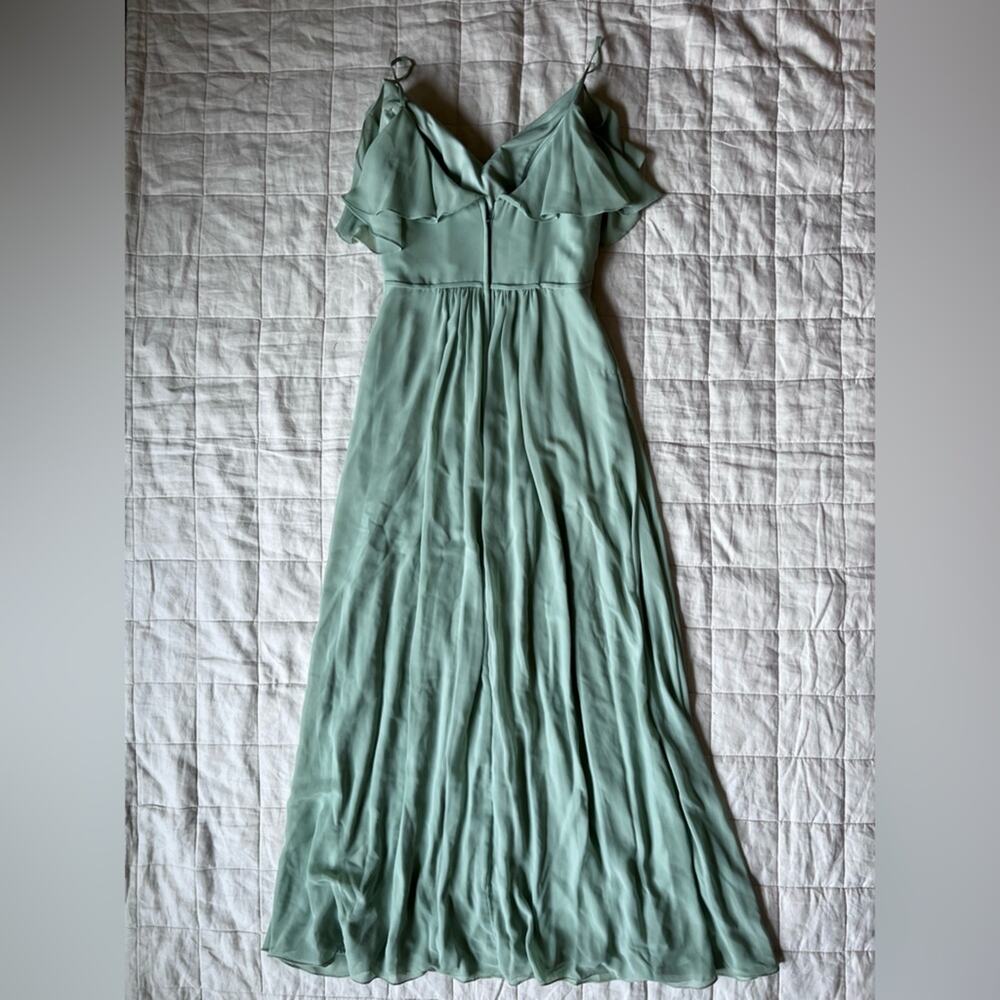 Mori Lee Elegant Light Green Off-Shoulder Chiffon Empire Waist Formal Dress - 4 - Picture 3 of 11